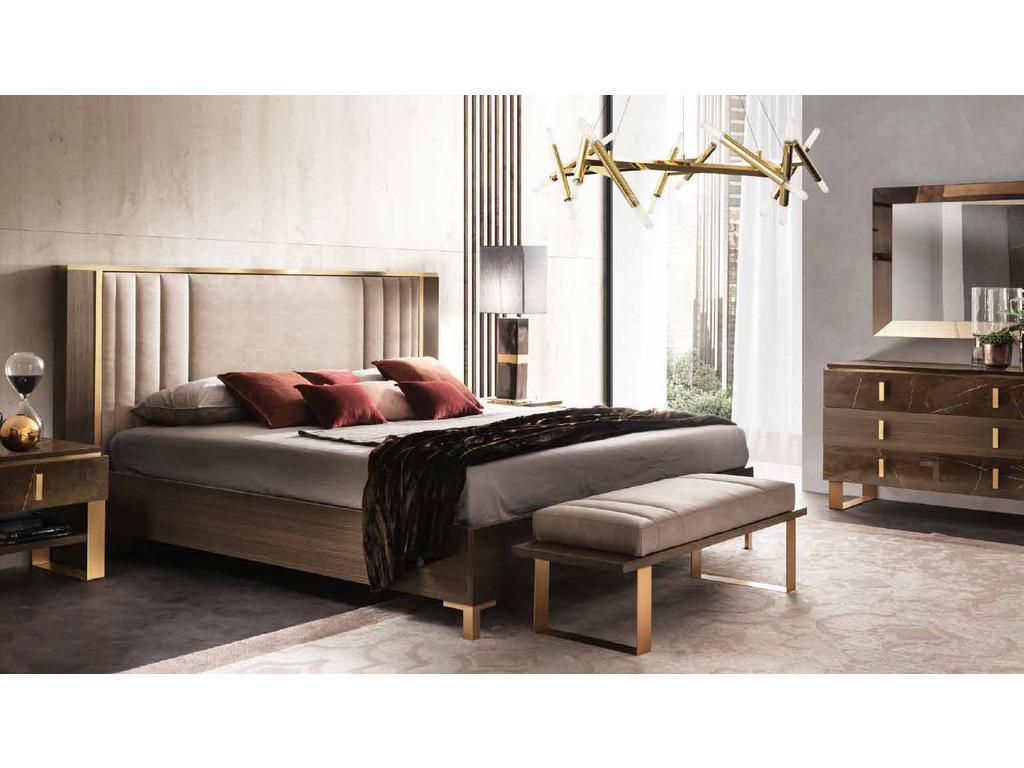 кровать двуспальная Arredo Classic Essenza 180х200 с мягкой спинкой (венге, коричневый, золото)