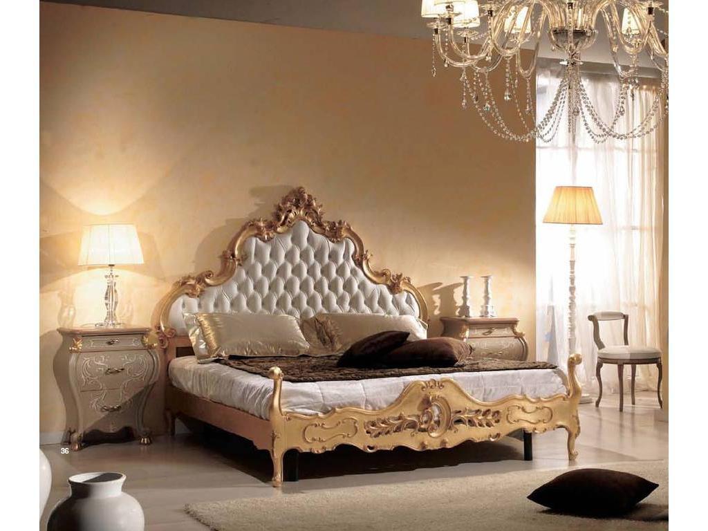 кровать двуспальная Tarocco Vaccari Paradise Capitone ткань (белый лак, золото)