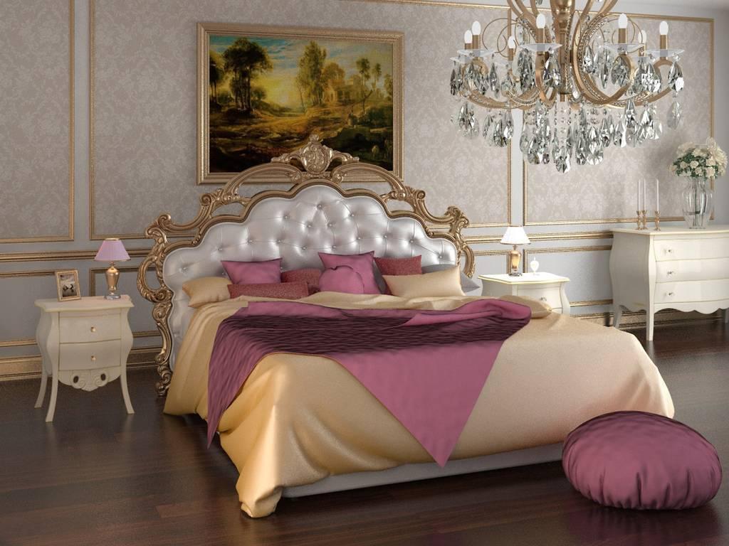 кровать двуспальная Флоренция Сардиния с подъемным механизмом 160х200 (белый, золото)