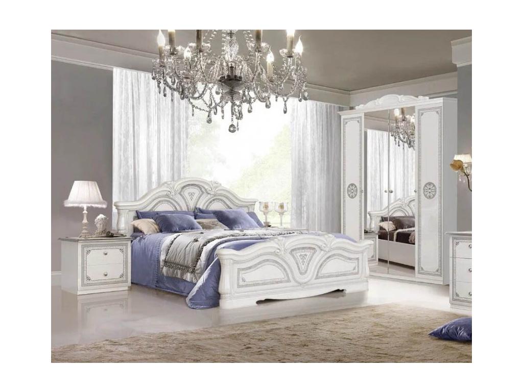 спальня классика Dia Грация с 4-х дверным шкафом (белый, серебро)