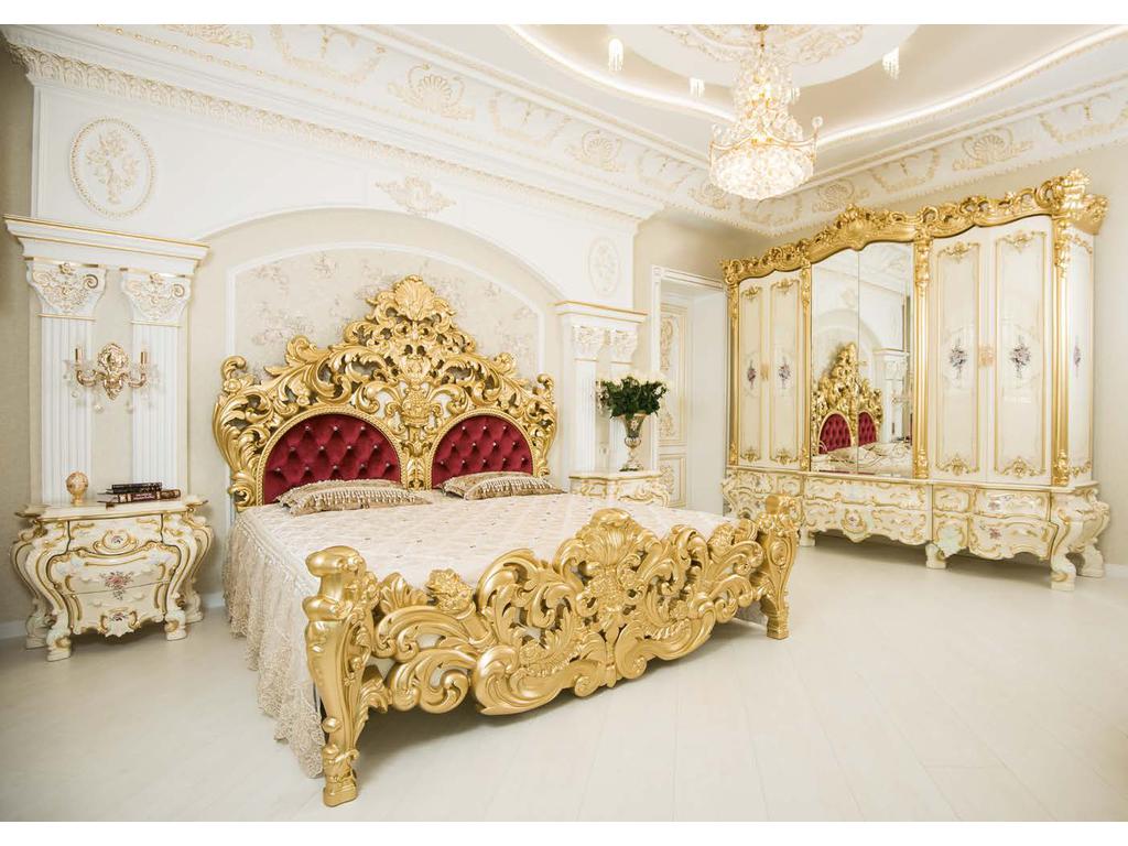 спальня барокко Мэри Барокко Люкс со шкафом (золото, крем)
