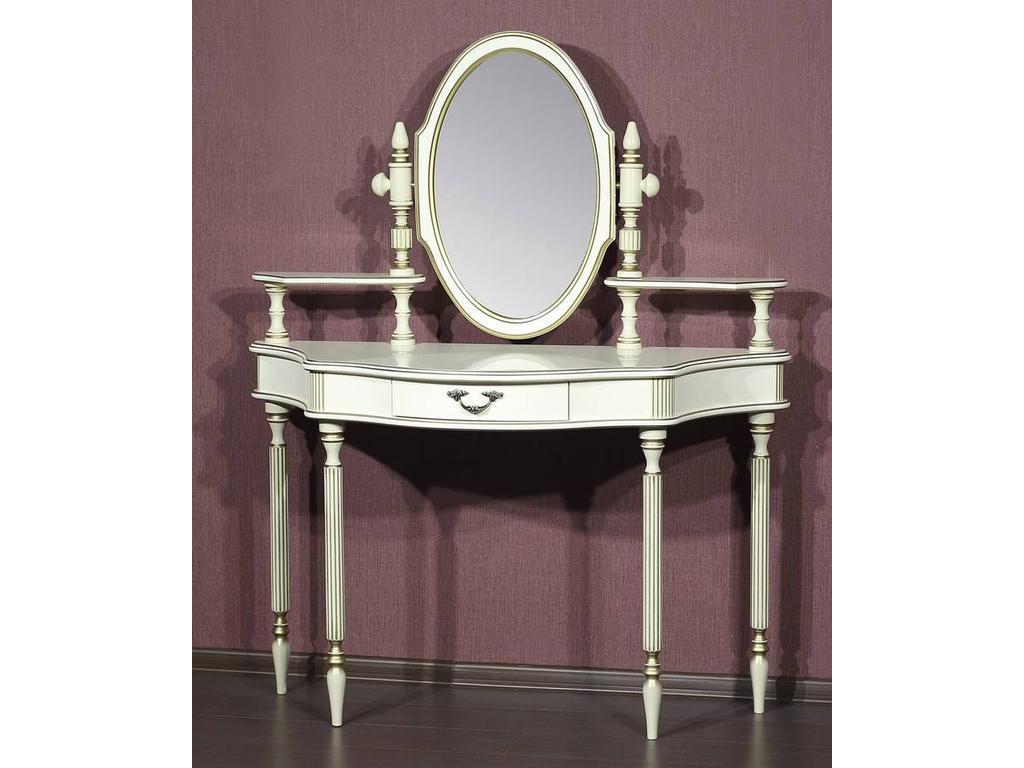 стол туалетный Юта Палермо с зеркалом (белый, патина)
