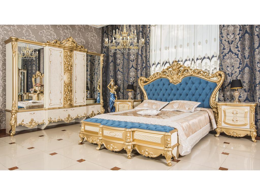 спальня барокко Эд Эль Адалия со шкафом (золото, слоновая кость)