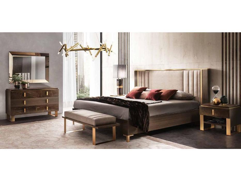 кровать двуспальная Arredo Classic Essenza 200х200 с мягкой спинкой (венге, коричневый, золото)