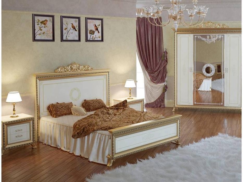 кровать двуспальная Мэри Версаль 160х200 с короной на изголовье (слоновая кость)