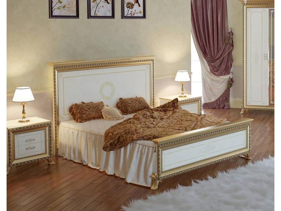 кровать двуспальная Мэри Версаль 160х200 с короной на изголовье (слоновая кость)