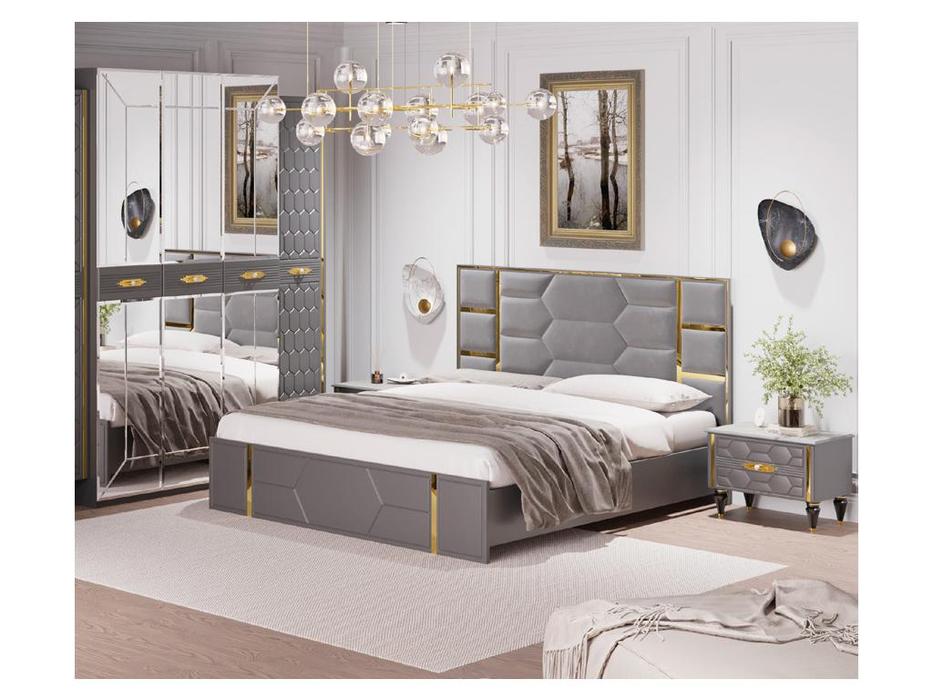 кровать двуспальная Мэри Мария 160х200 с подъемным механизмом (золото, серый)