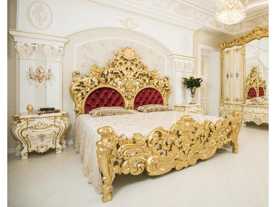 кровать двуспальная Мэри Барокко Люкс 180х200  с основанием (золото)