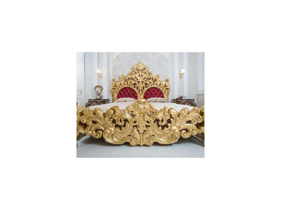 кровать двуспальная Мэри Барокко Люкс 180х200  с основанием (золото)