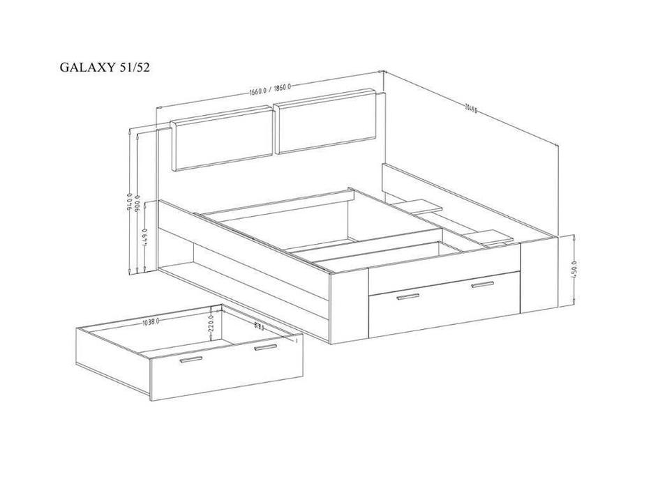 кровать двуспальная Helvetia Galaxy с ящиком 180х200 (орех, черный)