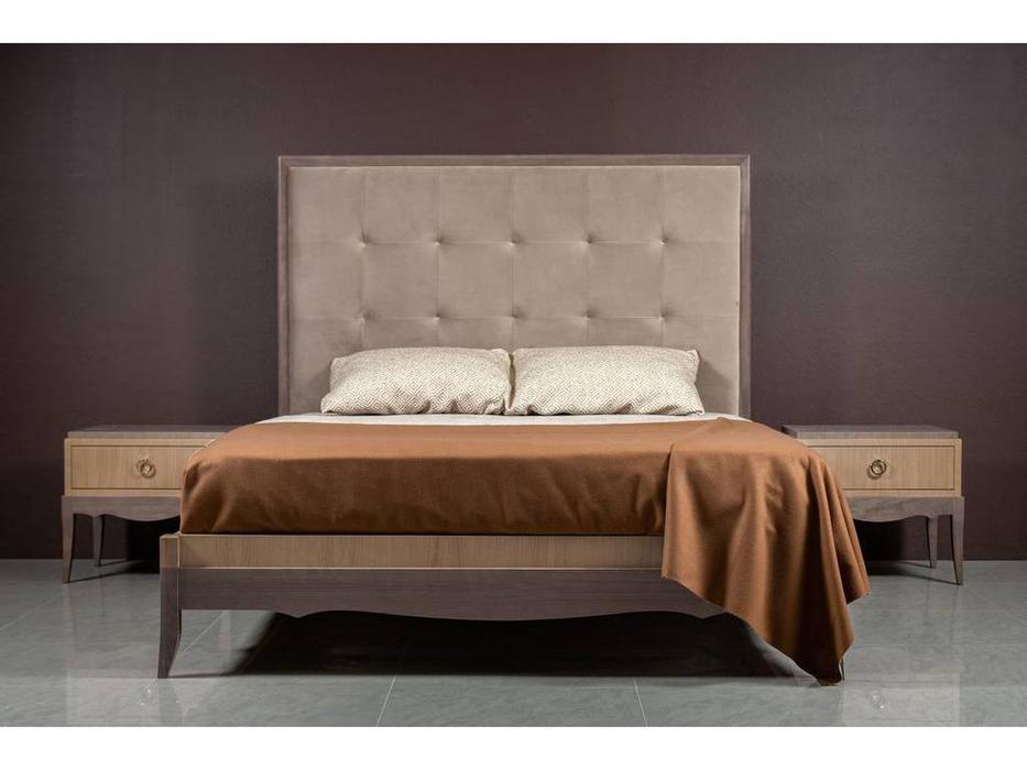 кровать двуспальная RFS Монте-Карло 160х200 с мягким изголовьем (дуб медовый, серо коричневый)