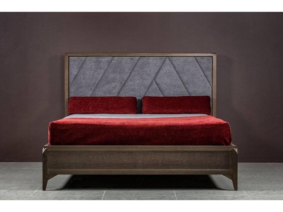 кровать двуспальная RFS Барселона 160х200 с мягким изголовьем (дуб медовый, серокоричневый)