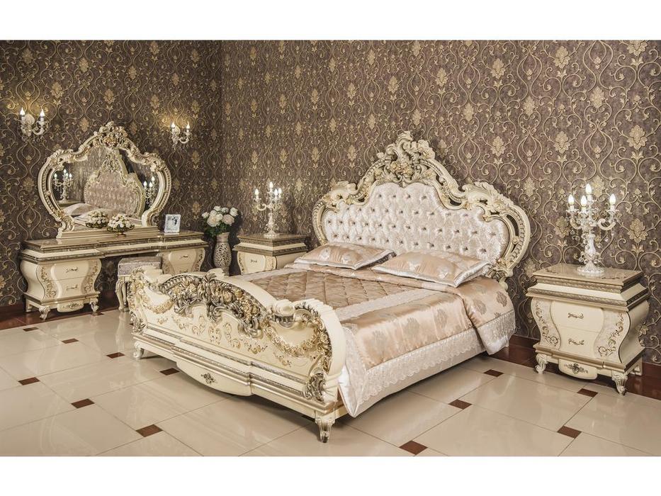 спальня барокко Эд Эль Анжелика со шкафом (платина, слоновая кость)
